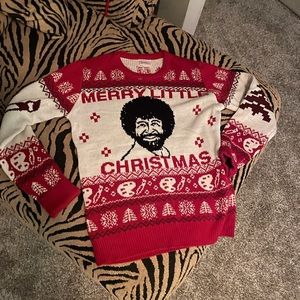 Ugly Christmas Sweater Bob Ross RARE Red White Artist Painter Wow